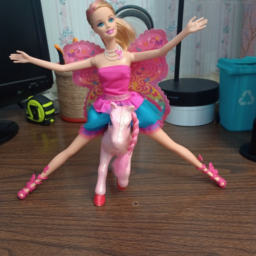 Barbie Fairy Secret Doll + Pink Glitter Barbie 3 Musketeers Horse Toy